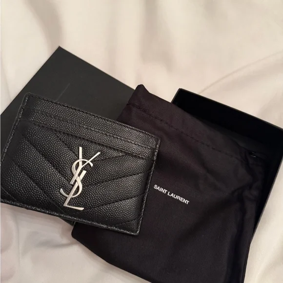 Saint Laurent Black Card Holder with Silver Logo - Picture 3 of 6